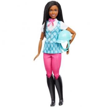 Barbie Muñeca De Montar En Brooklyn - Muñeca afroamericana vestida con ropa de equitación, pantalón rosa y casco azul, inspirada en la serie, recomendada para mayores de 3 años