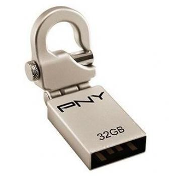 PNY 32GB Micro Hook Attaché - Unidad Flash USB de 32GB con Conexión USB Tipo A 2.0 en Diseño Metálico