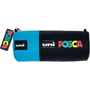 Estuche Redondo de Tela Posca Azul con Cierre de Cremallera