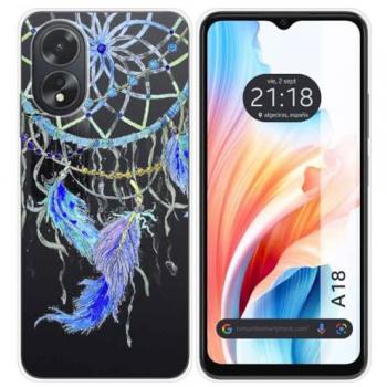 Funda Silicona Transparente para Oppo A18 con Diseño de Plumas y Dibujos