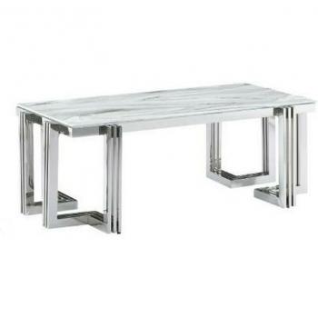 Mesa de Centro DKD Home Decor Blanco Plateado Cristal Acero 120 x 60 x 45 cm