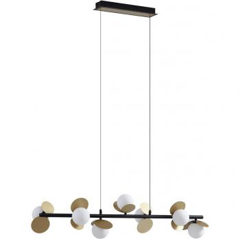 Lámpara colgante LED Pallo, 7 luces, negro/oro, cristal, moderna, hecha de metal para salón y comedor