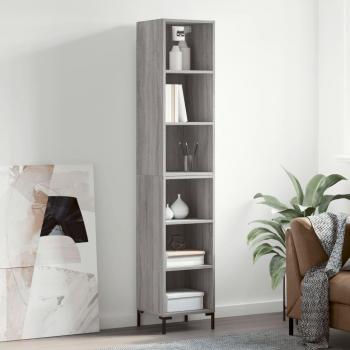 Aparador de madera contrachapada gris Sonoma 34,5x32,5x180 cm con 3 estantes, mueble de almacenaje para salón, buffet y armario auxiliar