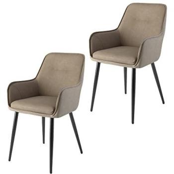 Set de 2 Sillas de Comedor Ecopiel Marrón y Beige con Reposabrazos y Estructura Metálica - Modelo Glasdu