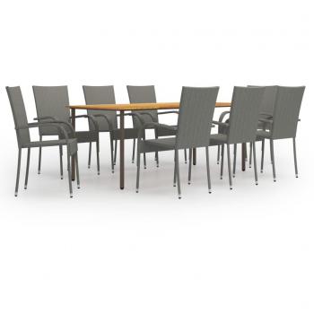 9-Piece Grey Poly Rattan Garden Dining Set