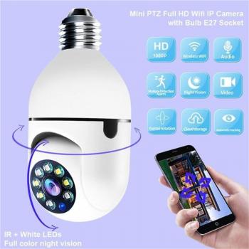 Cámara Panorámica WiFi E27 200W 1080P con Visión Nocturna y Audio Bidireccional para Seguridad en el Hogar