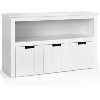 Armario Organizador de Madera con 3 Cajones y Ruedas para Juguetes, Estante Blanco, 101 x 33 x 62 cm