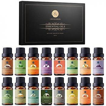 Lagunamoon Aceites Esenciales, Top 16 Set de Regalo de Aceites de Aromaterapia, Lavanda, Eucalipto, Hierba de Limón, Romero, Menta, Arból de Té, Aceites Esenciales para Humidificador, 100% Puros