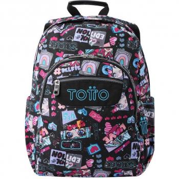 Mochila Totto Acuareles Manga con diseño escolar adaptable a carro y color negro Misato