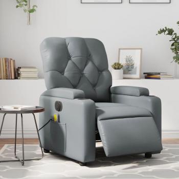 Silla de masaje eléctrica reclinable de cuero sintético gris Vidaxl con función de masaje, diseño ergonómico, reposabrazos acolchados y base robusta