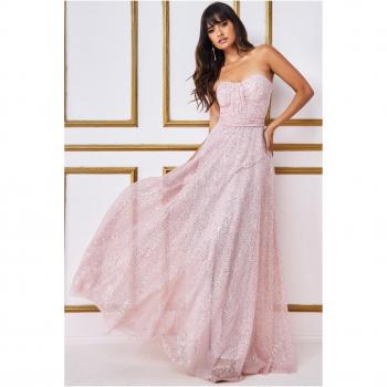Blush Sequin & Mesh Bandeau Maxi Dress