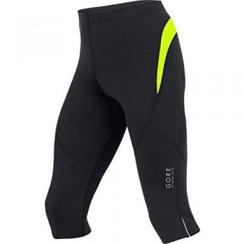 Gore Running Wear, Mallas 3/4 Para Correr Para Hombre, Negro/Amarillo Neón, XL