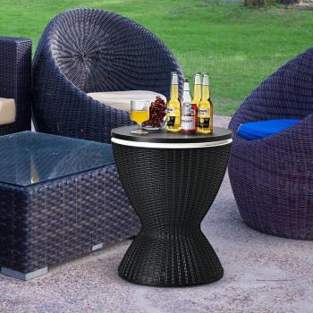 8-Gallon 3-in-1 Patio Rattan Cooler Bar Table