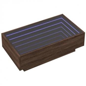 Mesa de centro y LED madera ingeniería marrón roble 90x50x30 cm