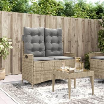 Banco reclinable de jardín con cojines beige de Polyrattan