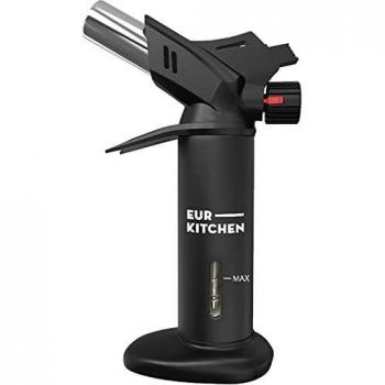 EurKitchen Soplete de Cocina con Indicador, Cerradura de Seguridad, Llama Ajustable y Protector – Soplete Gas Butano Recargable – Mechero Soplete para Cocina Manualidades - Gas Butano No Incluido