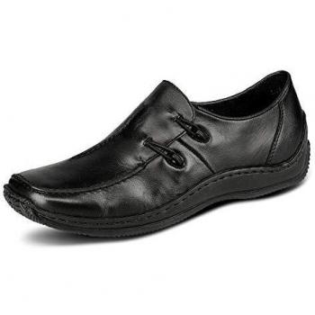 Rieker L1751 Celia Women's Black Elasticated Slip-On Leather Casual Shoes, Size: EU 40 (US 8.5-9), Square Toe Shape
