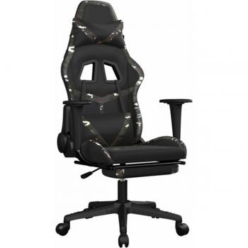 Gaming Chair with Footrest in Black and Camouflage Faux Leather