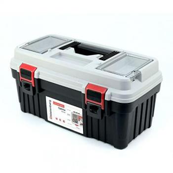Caja de herramientas multifuncional Optima, 470 x 256 x 238 mm, color gris, con portaherramientas y mango ergonómico