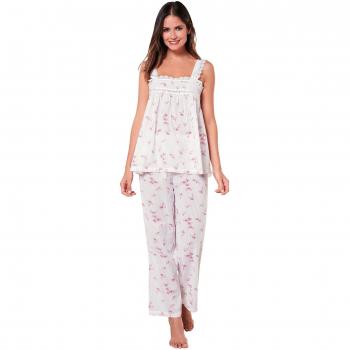 Pijama Camiseta de Anchos Tirantes con jaretas y Encaje en el delanter - 014130,Blanco Estampado,L