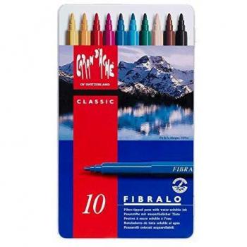 Rotuladores de Punta de Fibra Caran d'Ache Fibralo - Estuche Metálico de 10 Colores Assortidos