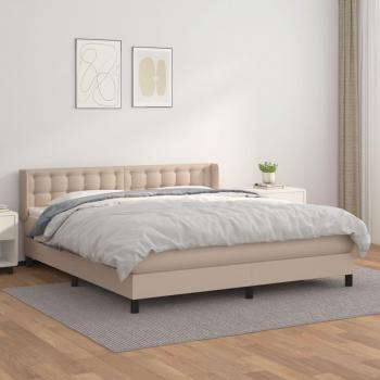 Cama Box Spring con Colchón de Muelle y Tapicería Similpelle Cappuccino 160x200 cm