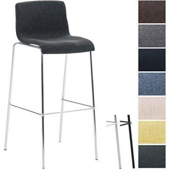 Taburete Alto Hover Tapizado en Tela con Respaldo y Reposapiés, Base de 4 Patas Metal Cromado, Color Gris Oscuro