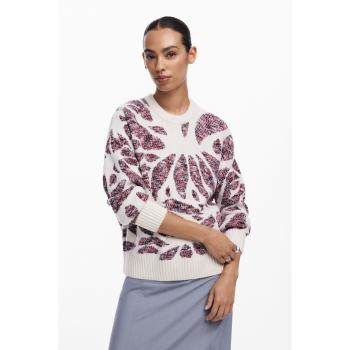 Desigual Kamloops Écru Loose Fit Multicolor Round Neck Sweater for Women Size L