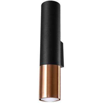 Aplique de Pared LOOPEZ Negro GU10 con Acabado en Cobre, Iluminación LED Interior, Estructura de Acero, para 2 Bombillas, 29cm