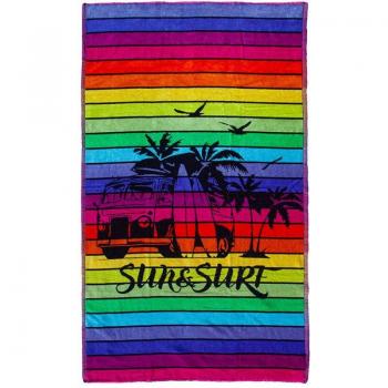 Toalla de playa velours jacquard de algodón con rayas multicolor