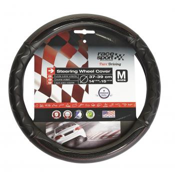 SUMEX 2505108 Ergo-Carbon Funda de Volante Universal, 37-39 cm, Color Negro con Cosidos Rojos