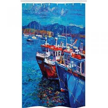 ABAKUHAUS Marítimo Cortina para baño, Puerto por el mar, Estampa Digital Colores Durables Resistente al Agua, 120 x 180 cm, Rojo Marino