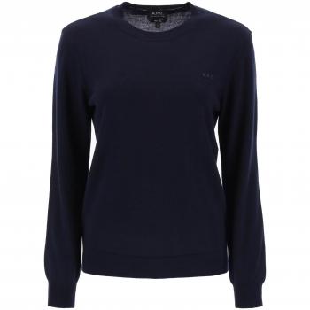 A.P.C. Women's Blue Wool Crewneck Pullover Sweater - Size M, Regular Fit, Embroidered Logo