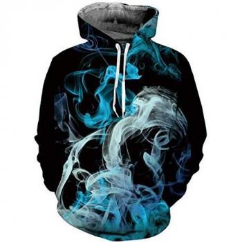 Freshhoodies Hombre 3D Fumar Imprimió Sudadera con Capucha Hoodie Novedad Suéter Deporte Capucha con Grandes Bolsillos Azul Gris XXL