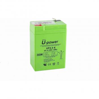 Batería Plomo U-Power 6V 4.5Ah AGM Recargable para Alarmas, SAI, UPS, Juguetes y Coches