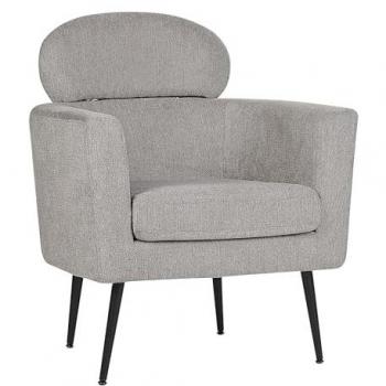 Sillón Glam Retro Tapicería de Tela Gris Pardo con Reposacabezas y Patas Negras