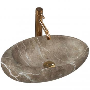 Lavabo de encimera Rea Roxy B Stone Nature - lavabo sobre encimera, material piedra, diseño moderno y elegante, acabado natural, fácil instalación