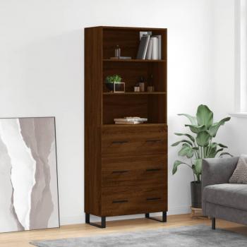 Aparador alto de madera multicapa en color roble marrón, dimensiones 69,5x34x180 cm