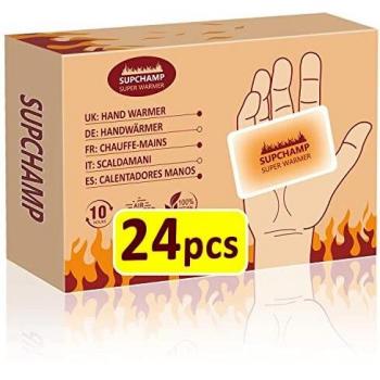 Supchamp Calentadores de Manos, 24 PCS Calentadores Desechables de Bolsillo para Manos, hasta 10 Horas de Calor, Almohadillas de Calor de Manos, para Actividades al Aire Libre en Invierno