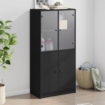 Aparador alto de madera multicapa con ante negro 68x37x142 cm