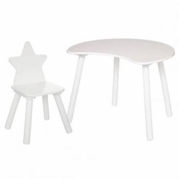 Conjunto Infantil Miroytengo Mesa Luna + Silla Douceur - Muebles Infantiles de Melamina y Madera Color Blanco