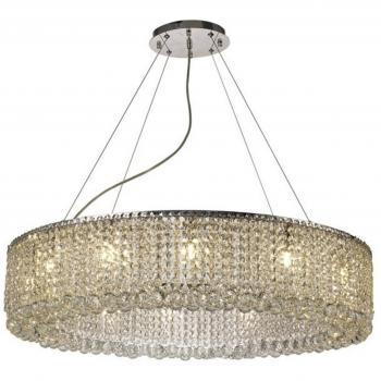 Lámpara de araña Empire grande de cromo pulido 12 bombillas 69cm, Lámpara colgante de techo redonda de 85 cm, 12 luces G9, cromo pulido, cristal