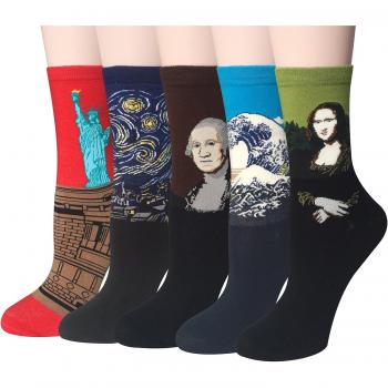 Chalier Pack de 4/5 Mujer Calcetines Ocasionales Divertidos Impresos de Algodón de Pintura Famosa de Arte Calcetines
