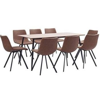 vidaXL Juego de Comedor 9 Piezas Cuero Sintético Mobiliario Interior Casa Hogar Robusto Duradero Resistente Funcional Práctico Útil Marrón Intermedio