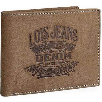 Lois - Billetero para Hombre Horizontal de Cuero Piel Genuina. Cartera Tarjetero. Tarjetas Billetes dni. protección RFID. Caja para clásica Retro Vintage. 201708, Color Marron