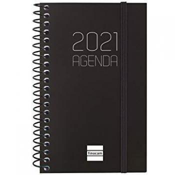 Finocam - Agenda 2021 Semana vista apaisada Espiral Opaque Negro Catalán - 85 x 127 mm