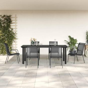 7 Piece Black Steel and Textilene Garden Dining Set
