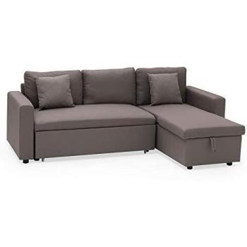 Sofá Cama Convertible Clark 3 Plazas Color Topo con Caja de Almacenamiento y Tejido Gris