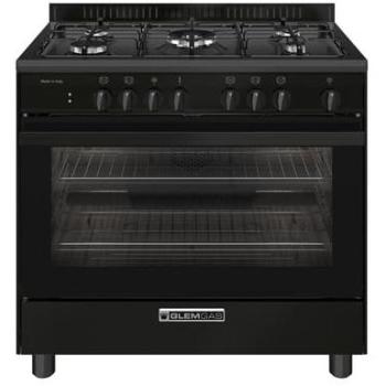 Cocina Independiente Glem Gas SA965MBK 90x60 cm, 5 Fuegos a Gas, Horno Eléctrico Multifuncción, Color Negro, Clase A
