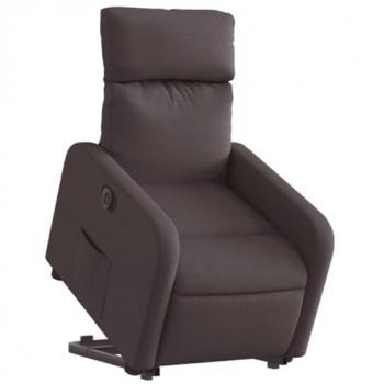 Sillón eléctrico reclinable elevable de tela marrón oscuro con respaldo y reposabrazos, asiento ajustable, ideal para relax y descanso
